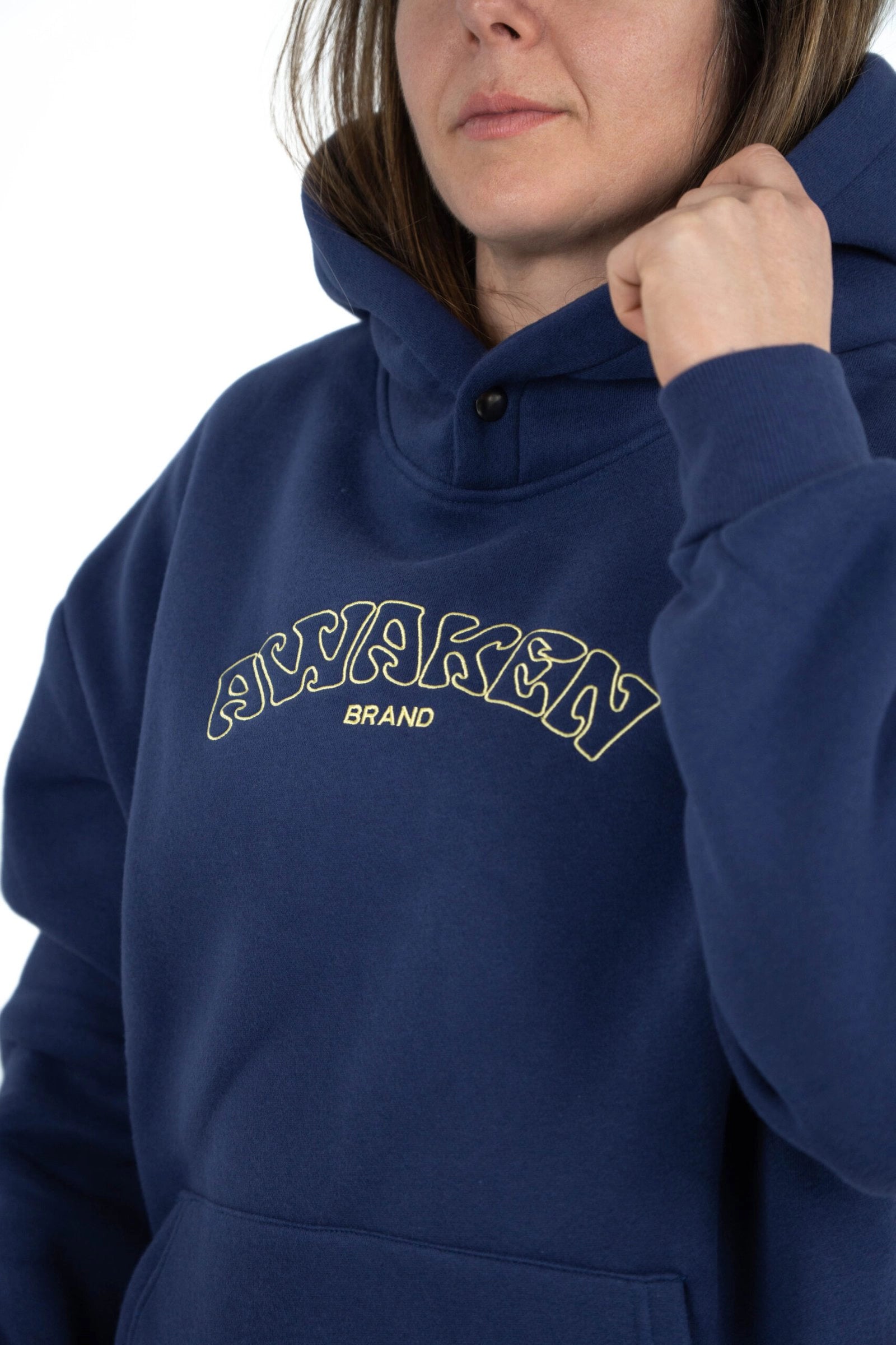 Sudadera unisex frontal detalle color azul marino
