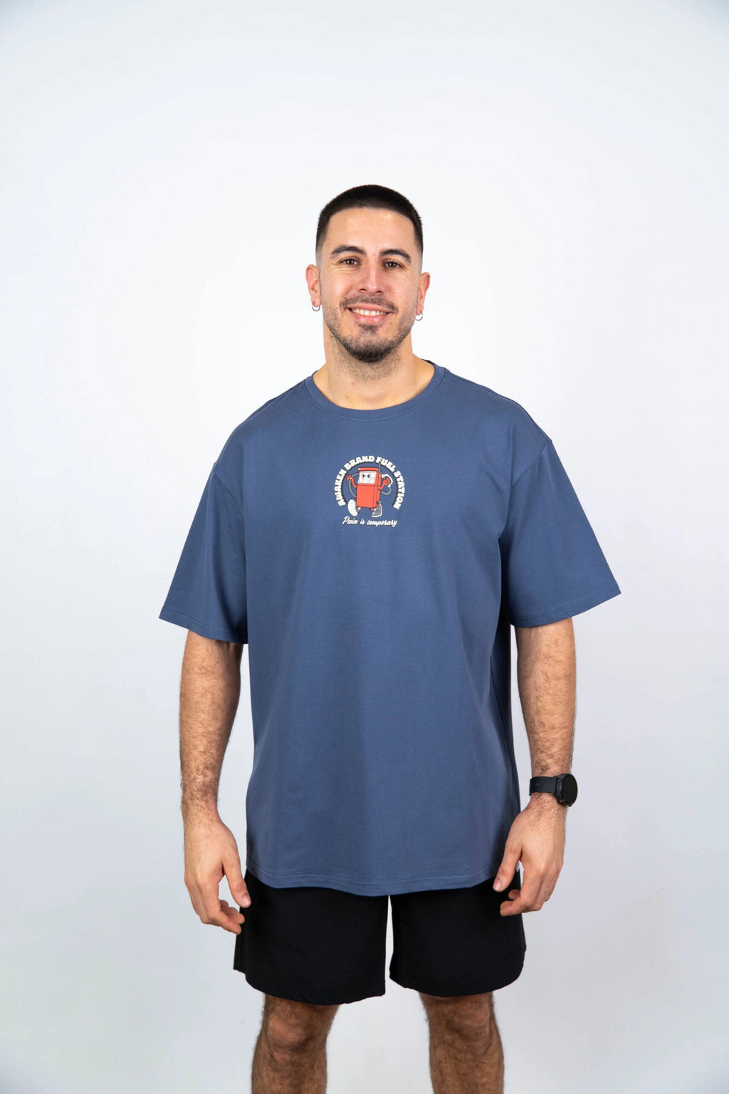 Camiseta de manga corta hombre oversize frontal color azul acero