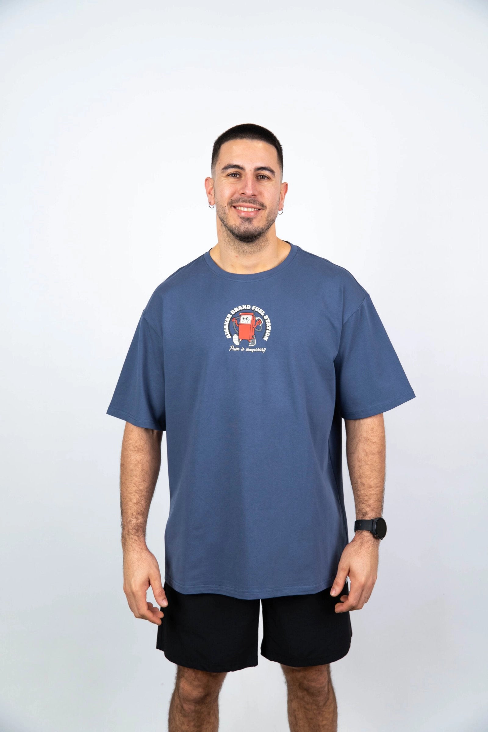 Camiseta de manga corta hombre oversize frontal color azul acero