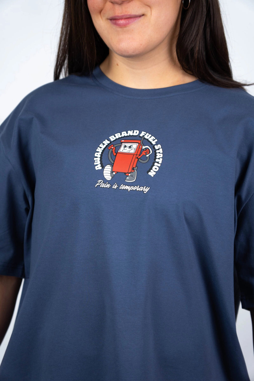 Camiseta de manga corta mujer oversize detalle frontal color azul acero