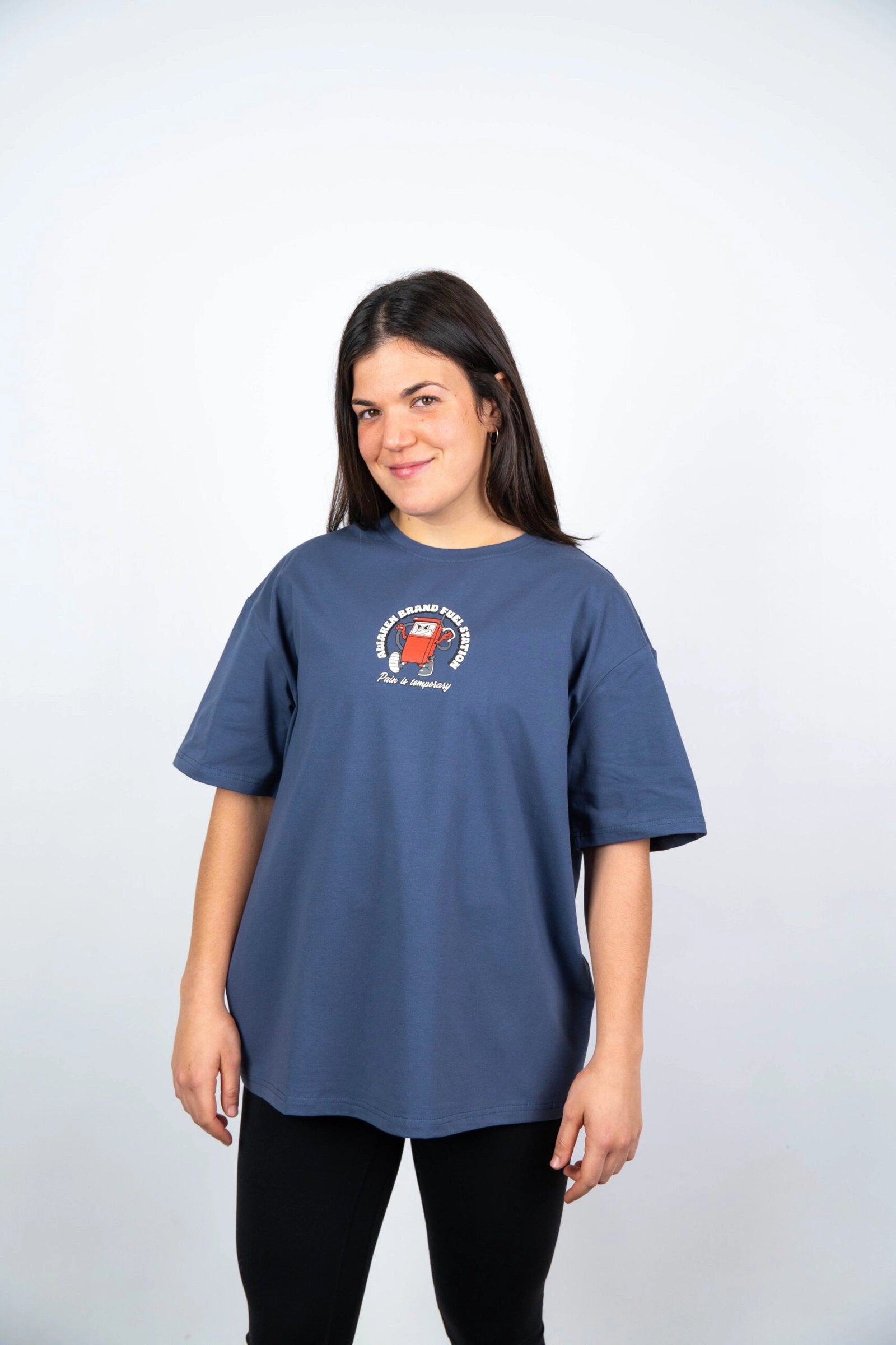 Camiseta de manga corta mujer oversize frontal color azul acero