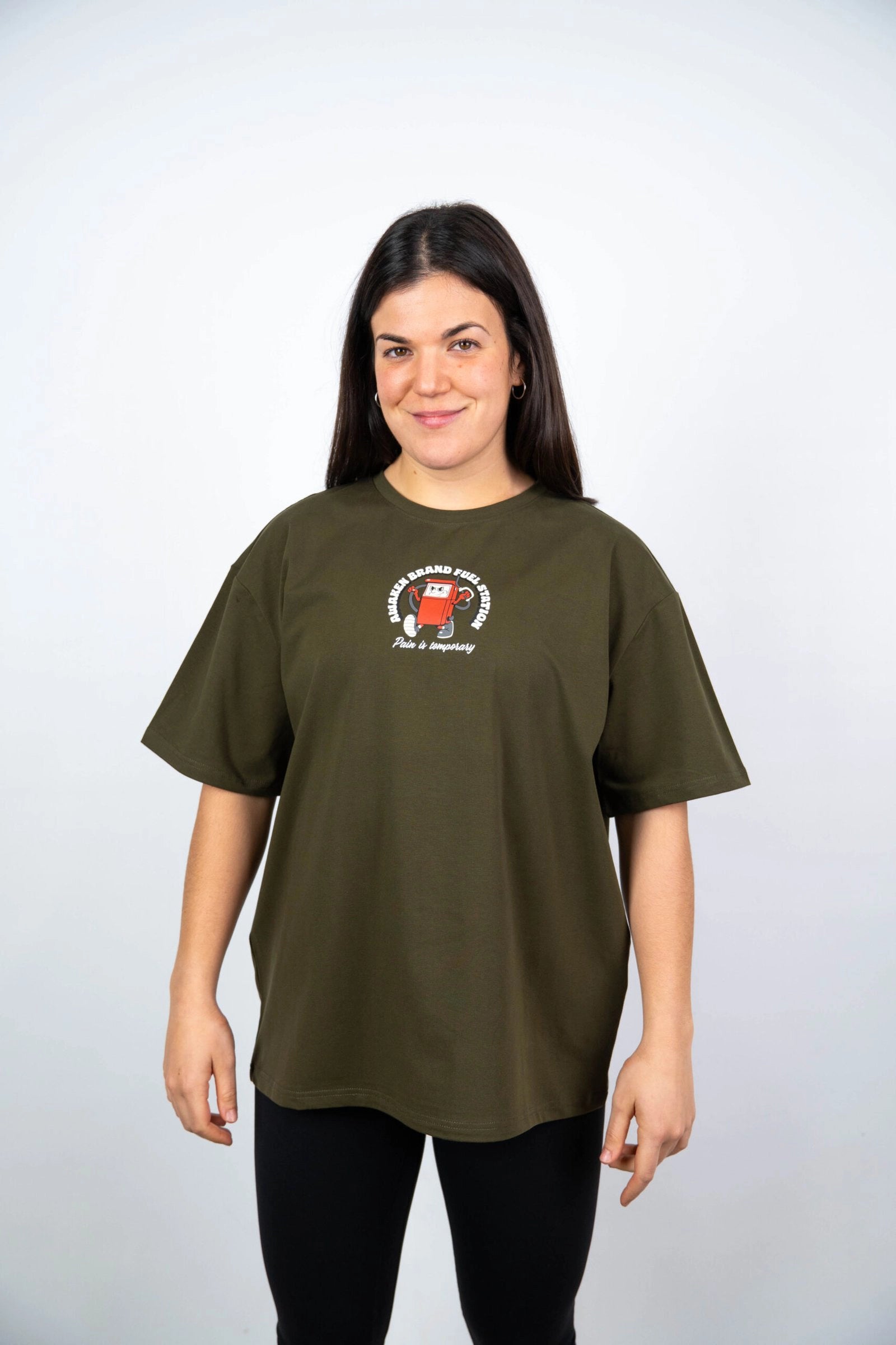Camiseta de manga corta mujer oversize frontal color verde militar