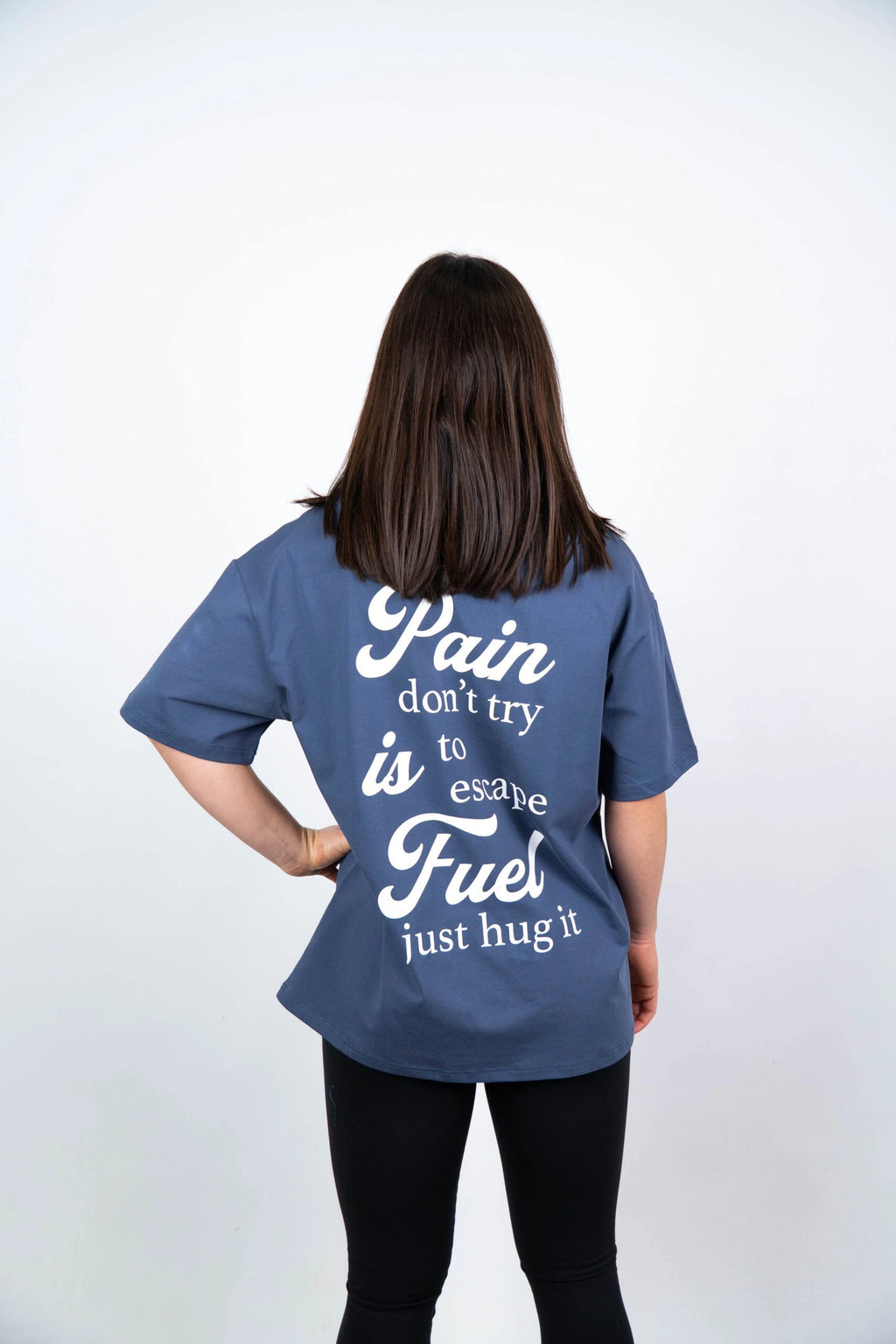 Camiseta de manga corta mujer oversize trasera color azul acero