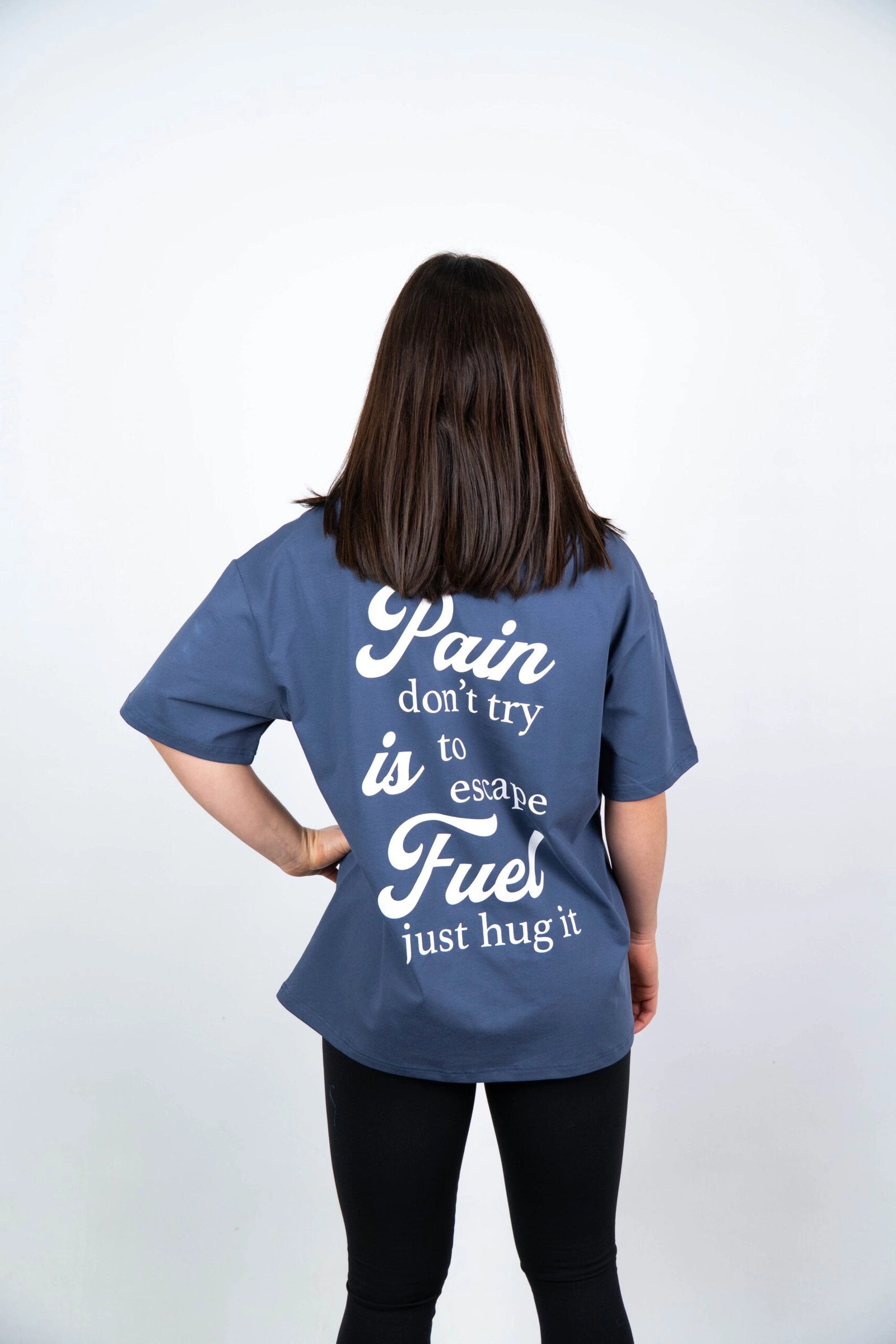 Camiseta de manga corta mujer oversize trasera color azul acero