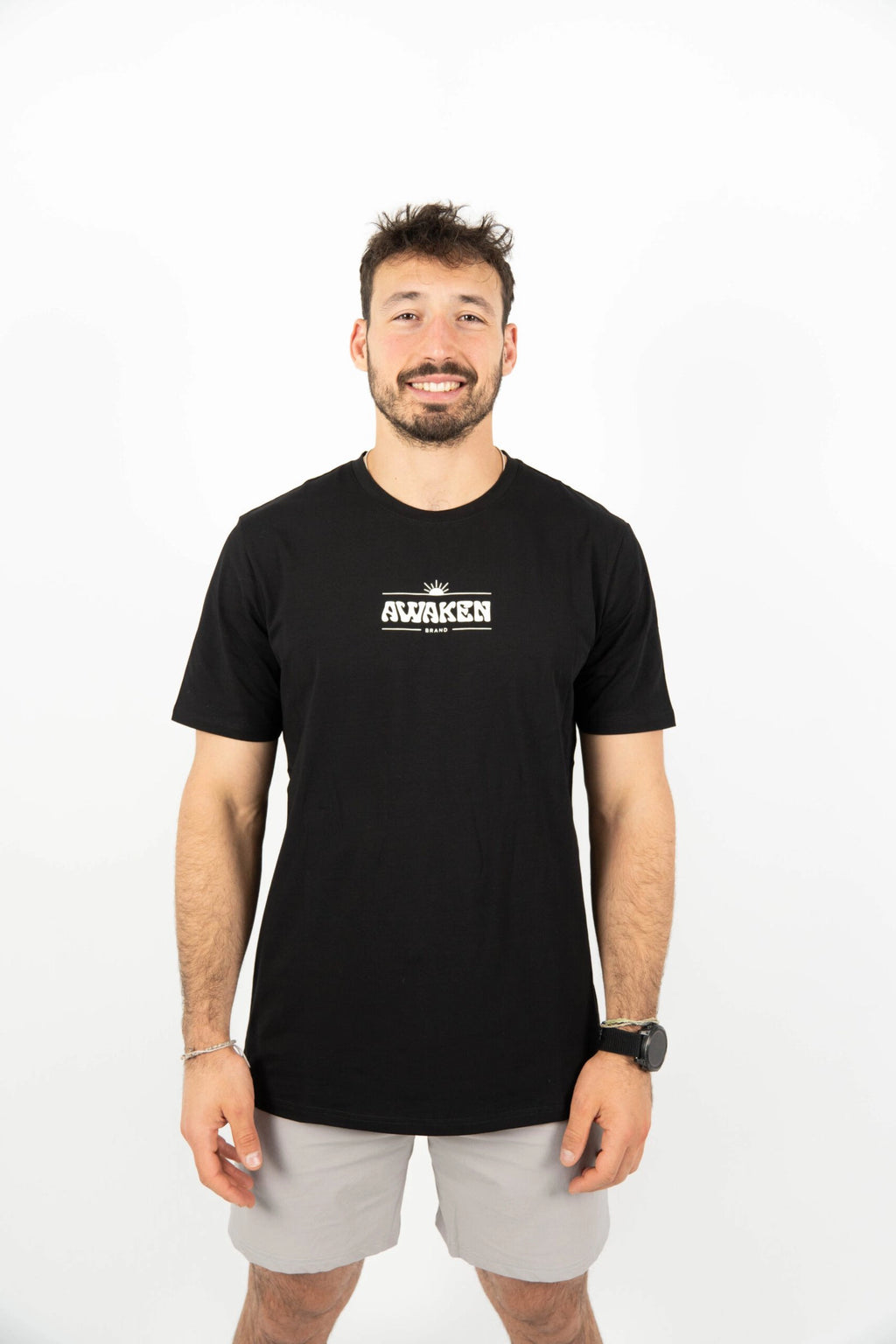 Camiseta manga corta hombre con logo parte frontal color negro