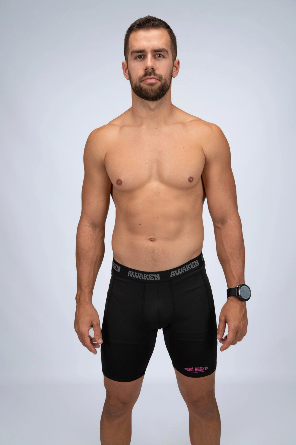 malla compresiva hombre frontal logo color negro