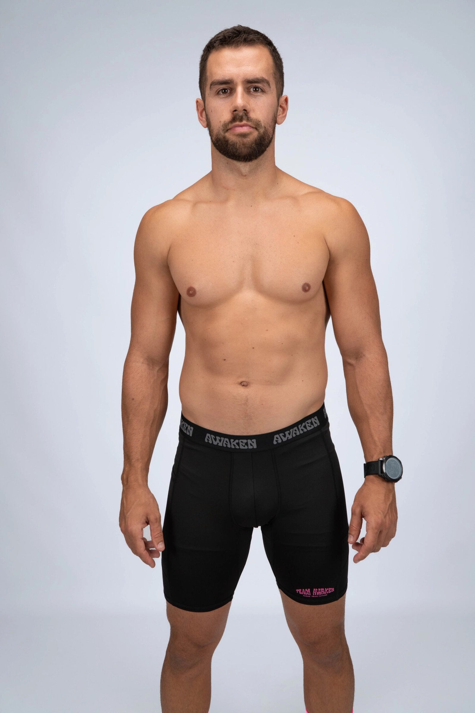 malla compresiva hombre frontal logo color negro